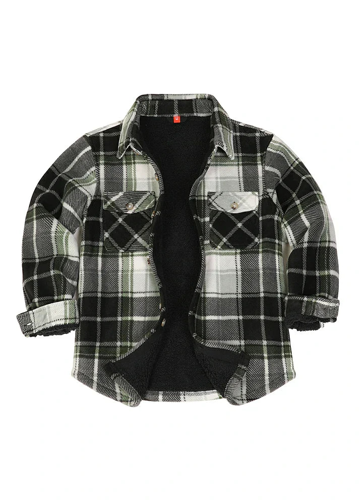 Girls Sherpa Lined Buffalo Plaid Fleece Button Down Shirt Jacket-Kids